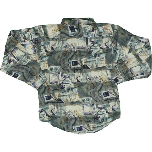 Vintage New Wave Funky Abstract All Over Print Boys Kids NWOT 100% Silk Shirt XL - Picture 4 of 4
